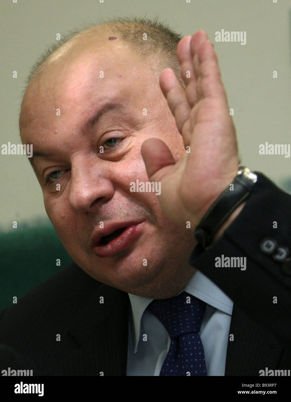 Yegor Gaidar director of the Transition Economy Institute attending news conference in Moscow Stock Photo