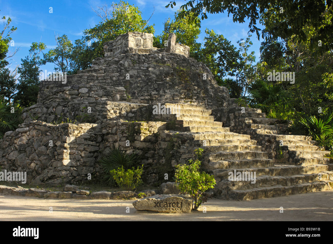 Mayan Pyramid at Xcaret Eco archeological park Playa del Carmen Quintana Roo state Mayan Riviera Yucatan Peninsula Mexico Stock Photo