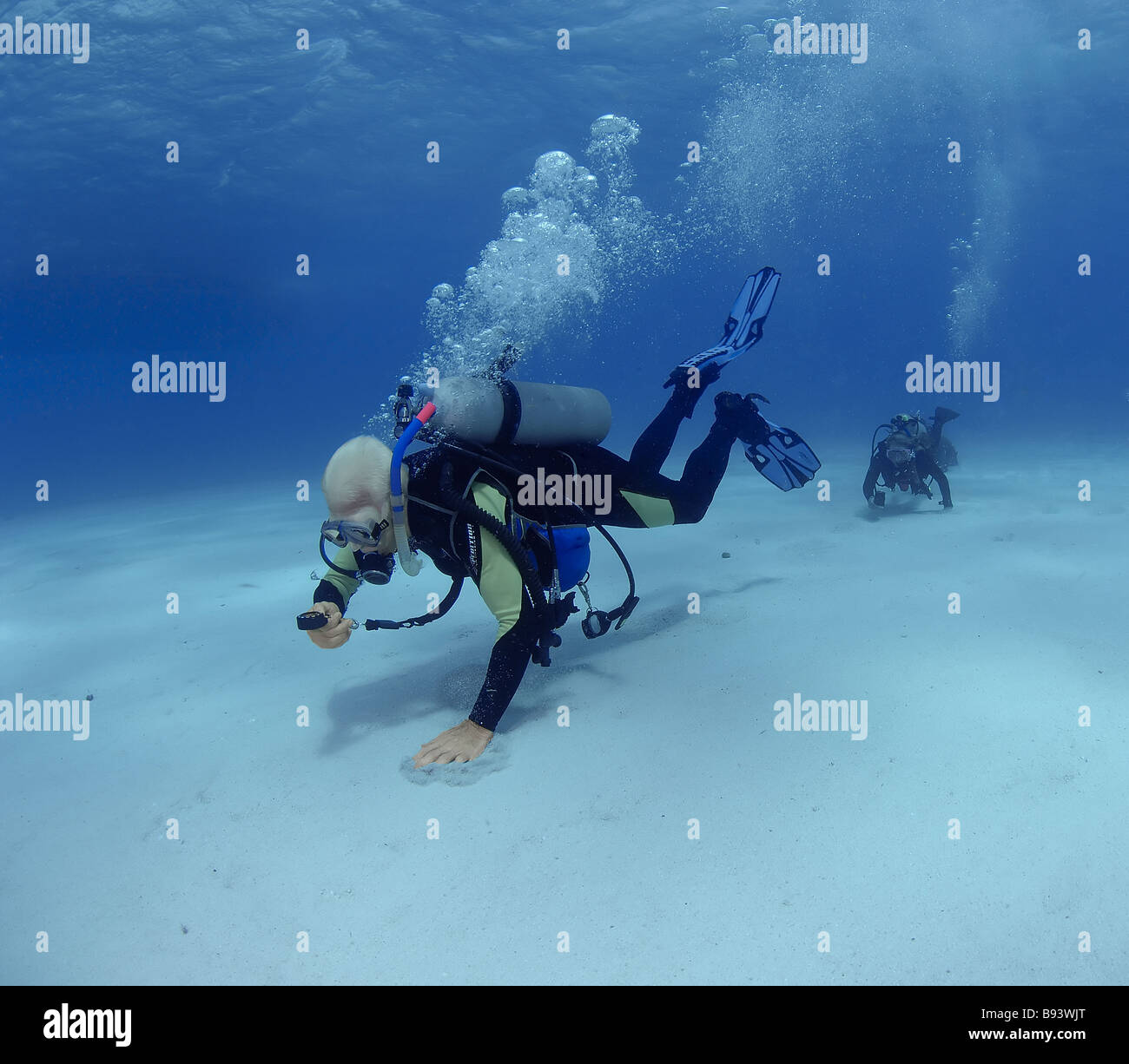 Scuba Diver uses Compass during Advanced Diver Course Caribbean Sea