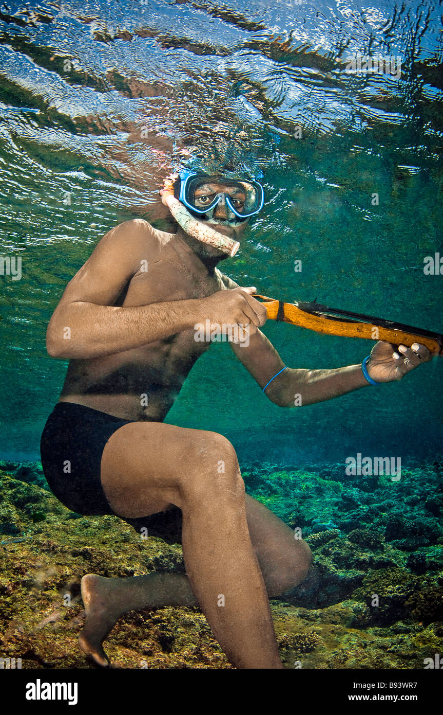 Solomon Local fishing with Spear Gun Solomon Islands Stock Photo