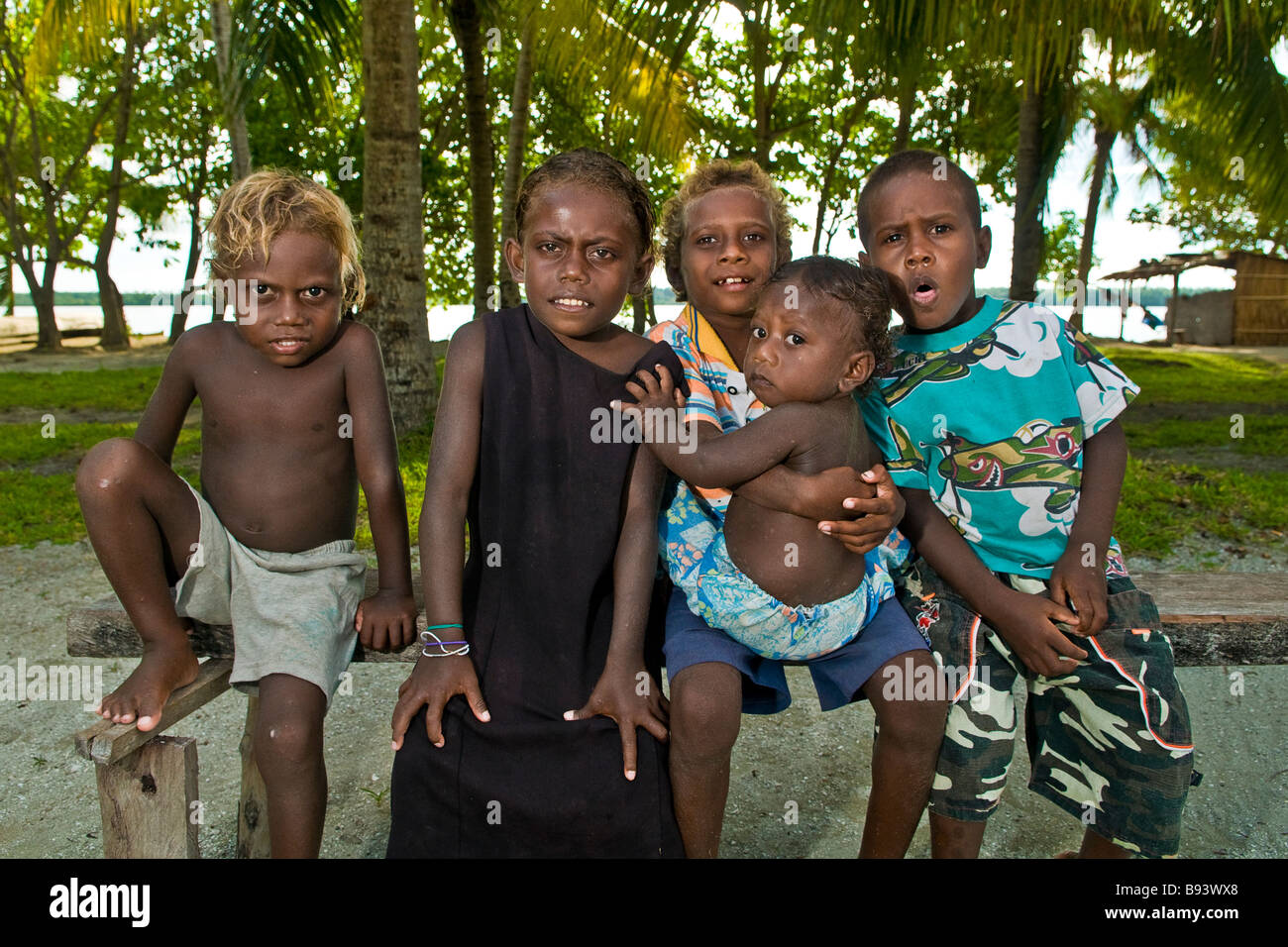 Solomon Local Children in Village Solomon Islands Stock Photo