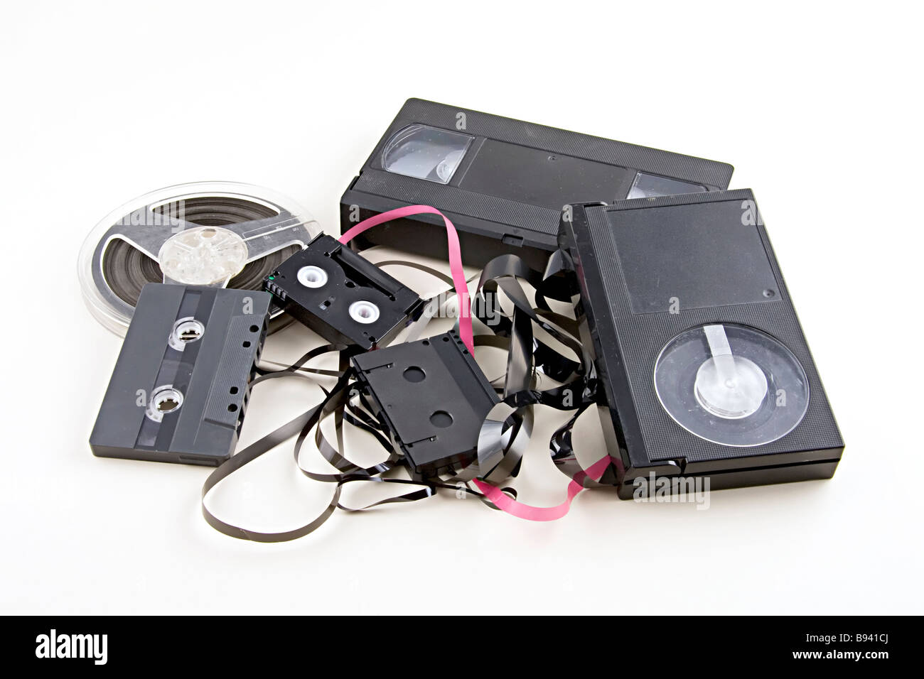 Obsolete tape formats in a trash pile Stock Photo