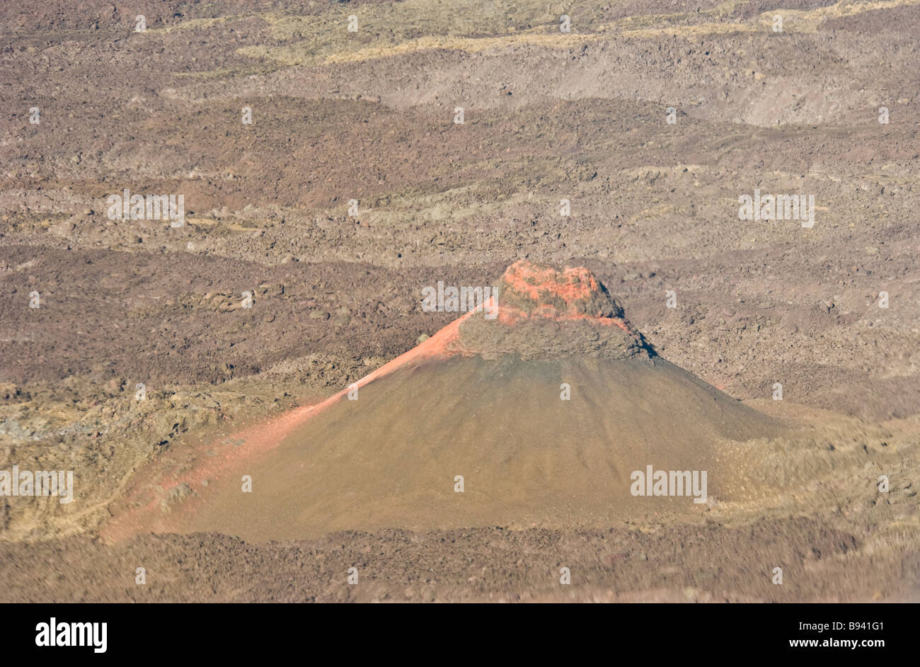 Aerial photo of active volcano crater Piton de la Fournaise, La Réunion