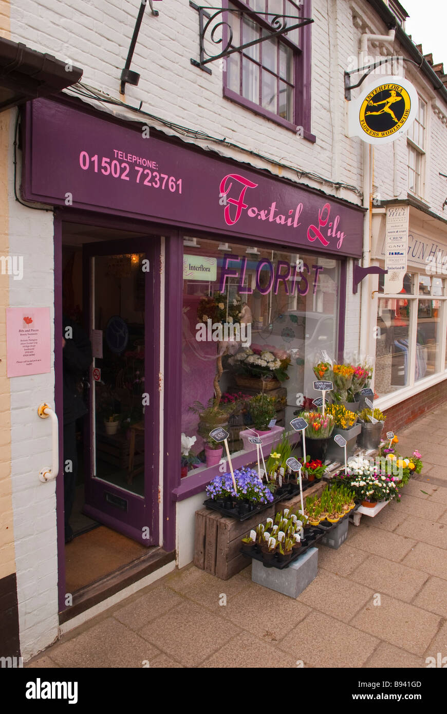 A florists sop store called Foxtail Lily selling flowers outside in the street at Southwold,Suffolk,Uk Stock Photo