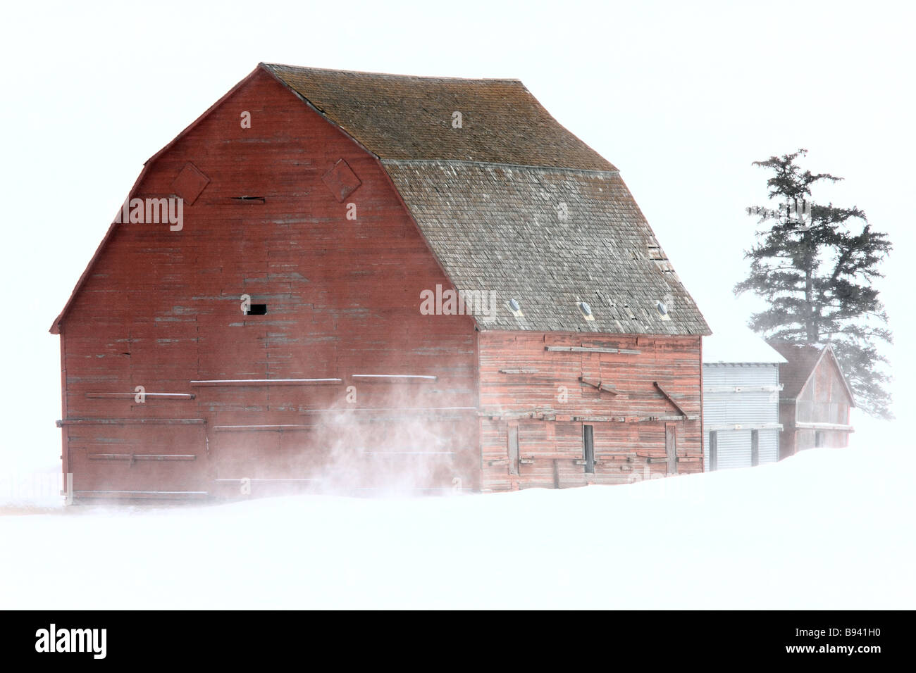 Old Barn in Winter Saskatchewan Stock Photo