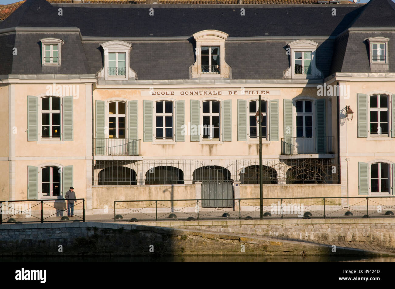 " Ecole communale de filles " french school building in Bayonne Stock