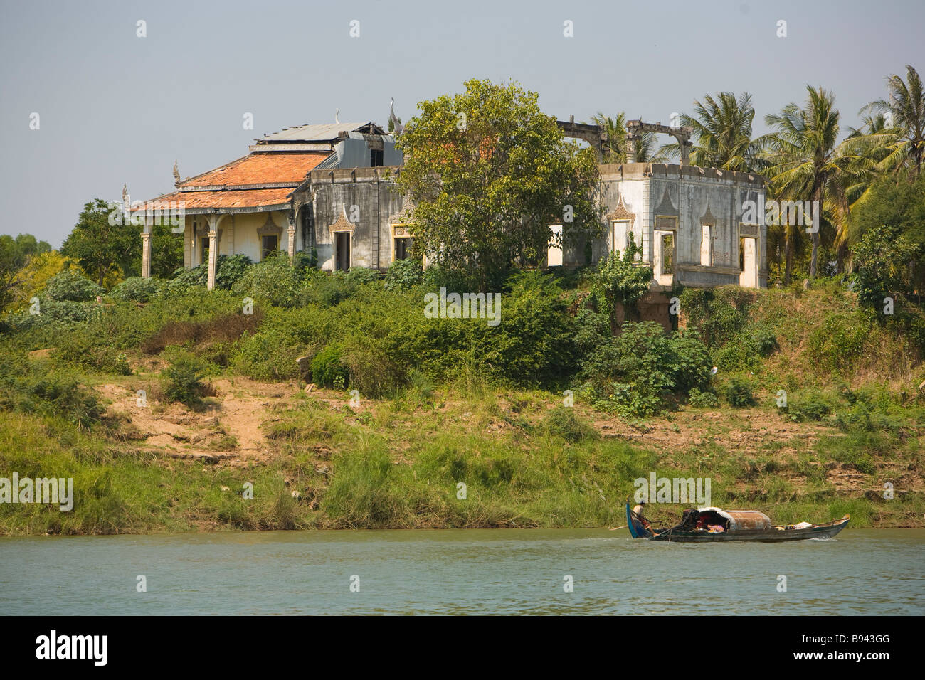 Old Cambodia house Photographed from the Mekong River Phnom Penh Cambodia Stock Photo