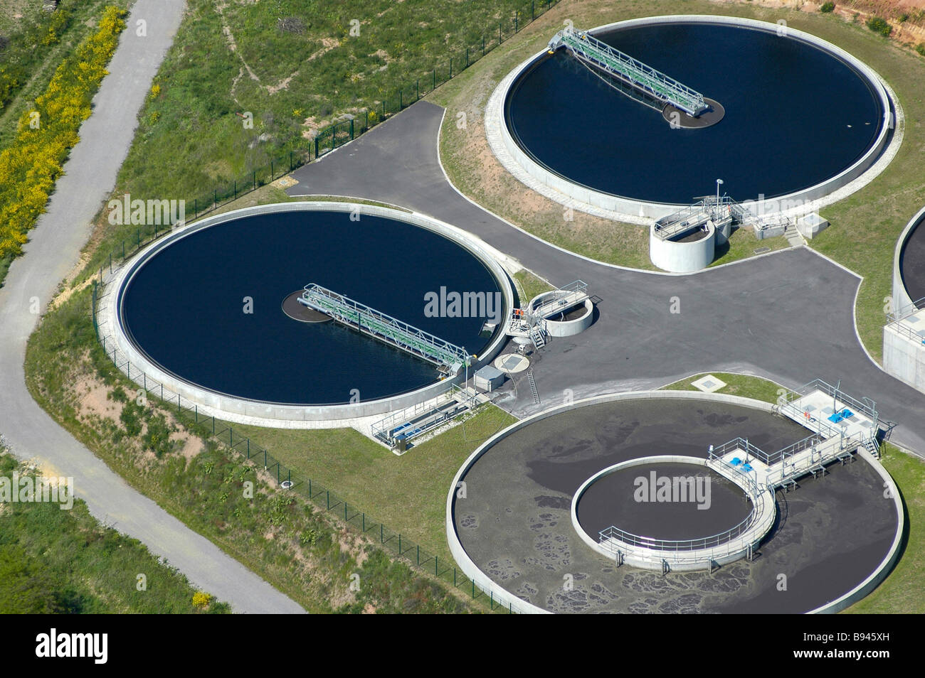 Aerial view of sewage treatment works – Moselle, Lorraine region -  France Stock Photo