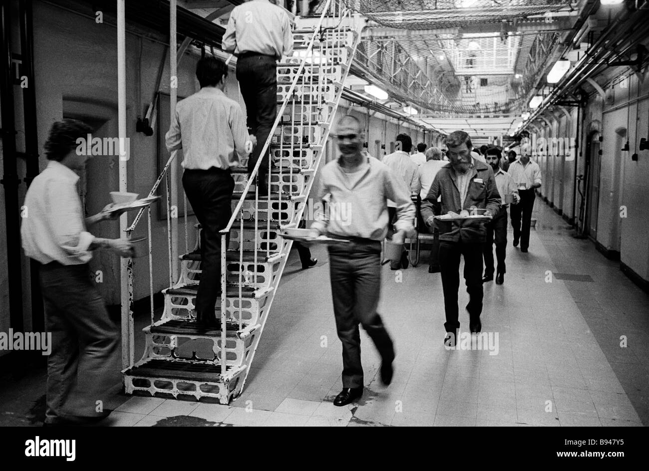 Prisoners taking their meals back to their cells Pentonville Prison