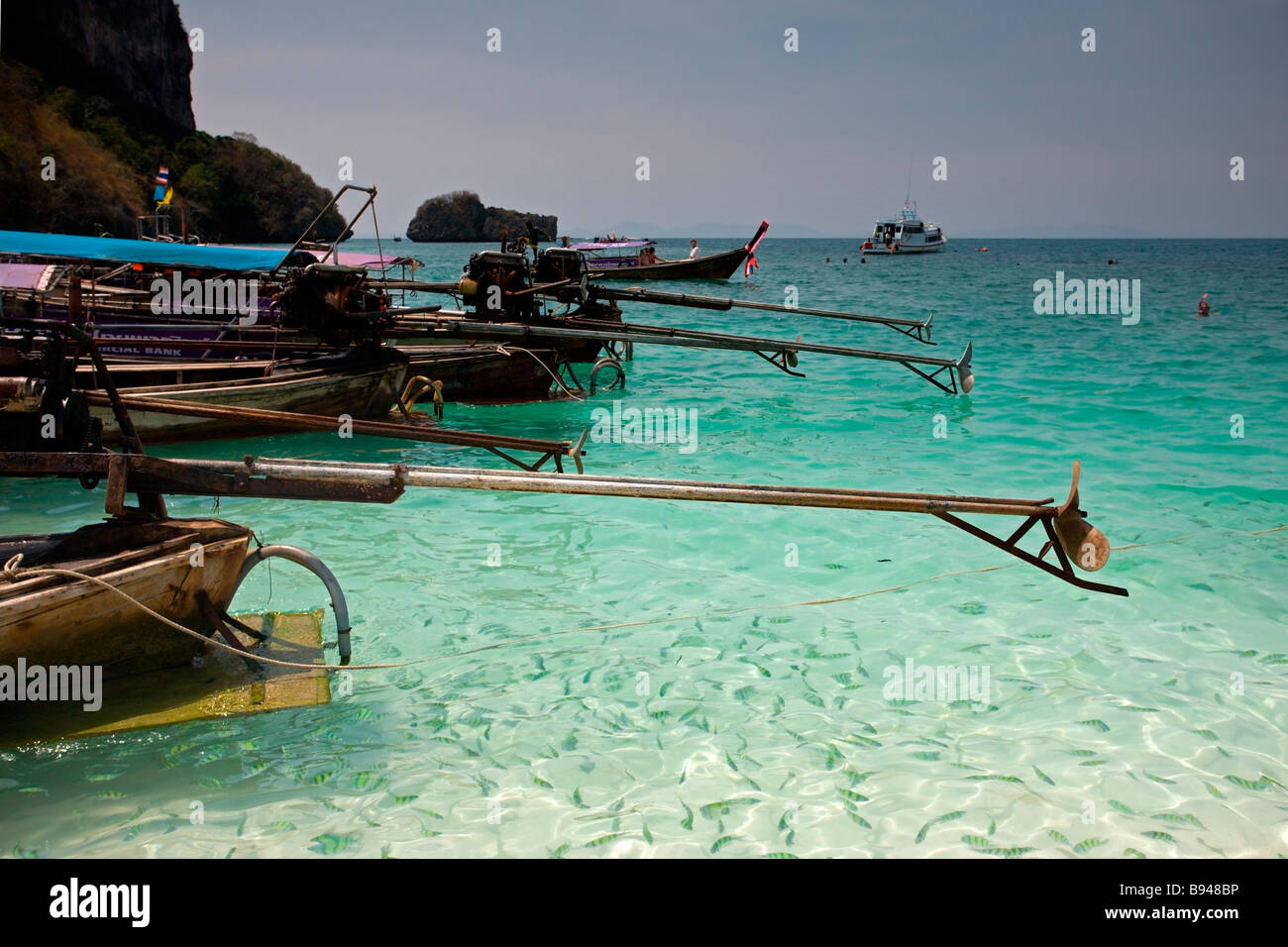 Poda Island: Long-Tail Boats with Tails Stock Photo
