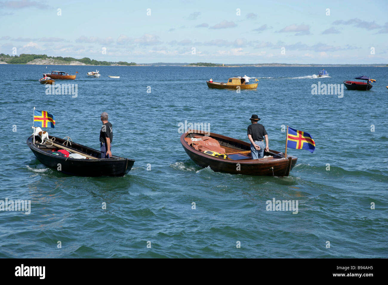 Gathering of traditional wooden fishing boats, Lappo Aland For