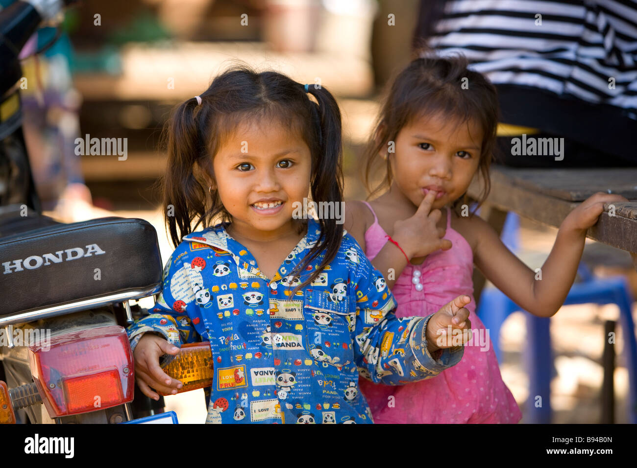 Young Cambodian girls photographed at an Island Village in the Mekong River Phnom Penh Cambodia Stock Photo