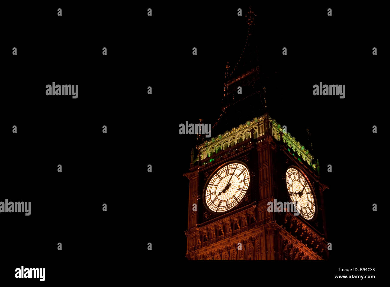 Night Shot of Big Ben (Great Bell), Houses of Parliament, London, England, UK Stock Photo