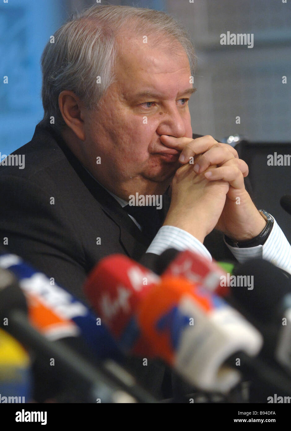 Russian Deputy Minister of Foreign Affairs Sergei Kislyak addressing a RIA Novosti news conference on CFE ABM and Other Stock Photo