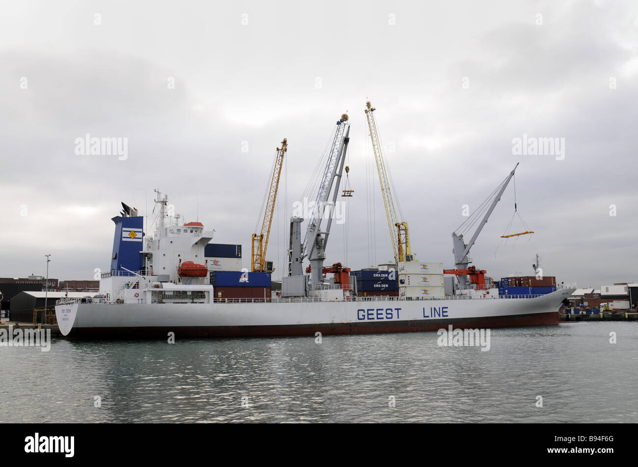 Cargo vessel in Dock Stock Photo