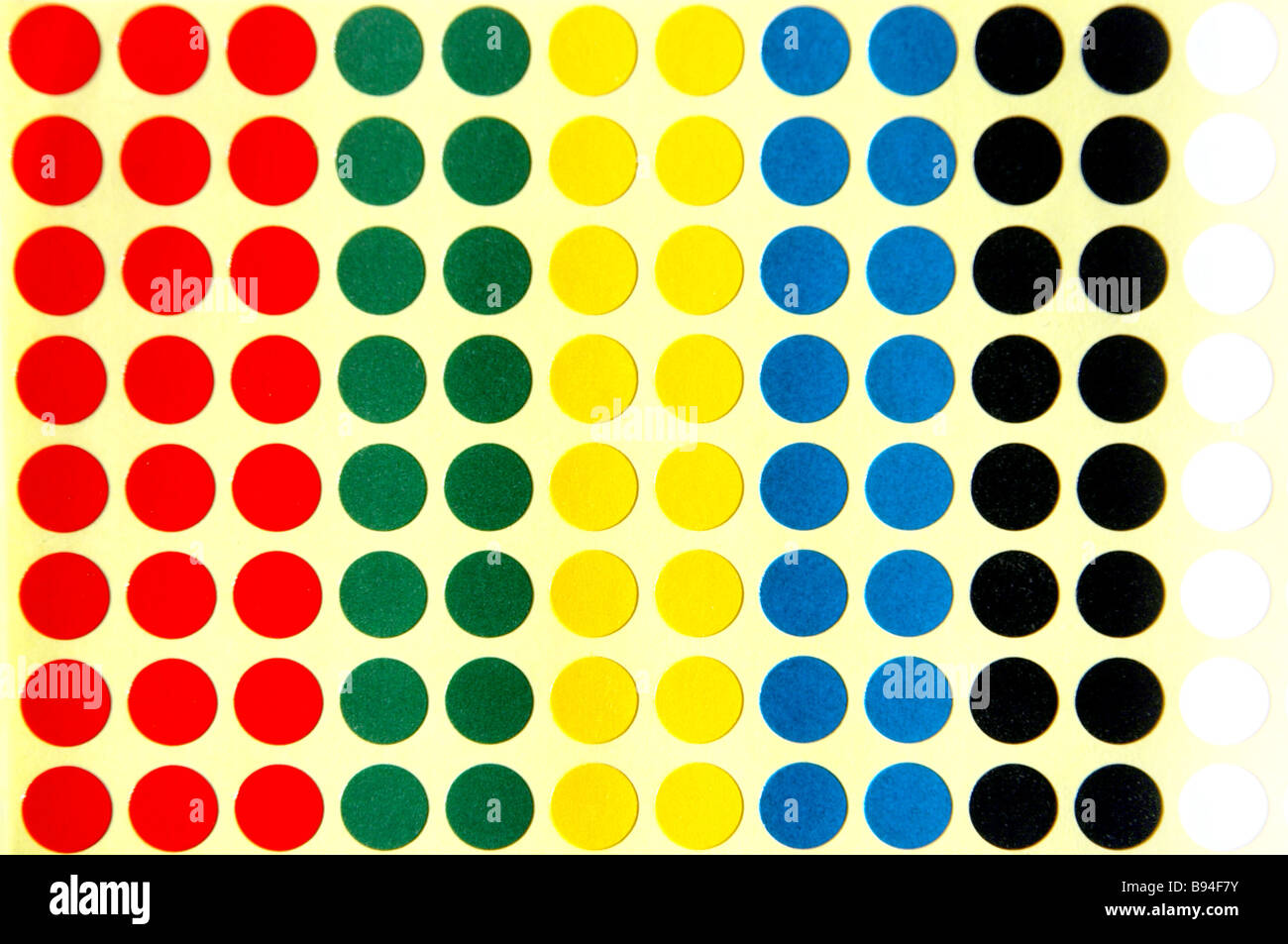 a sheet of self adhesive coloured markers Stock Photo Alamy