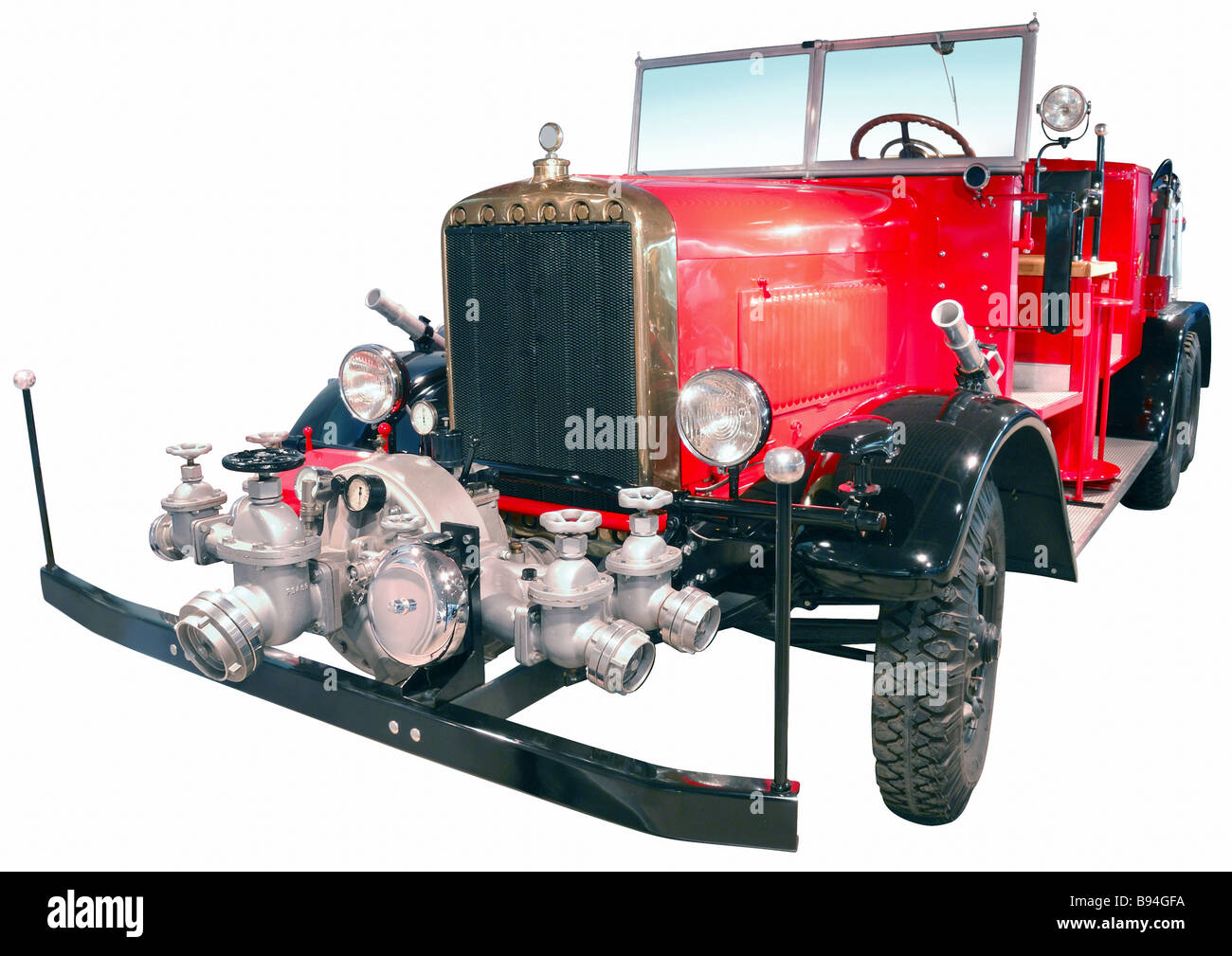 Fire engine vehicle isolated over white with clipping path Stock Photo