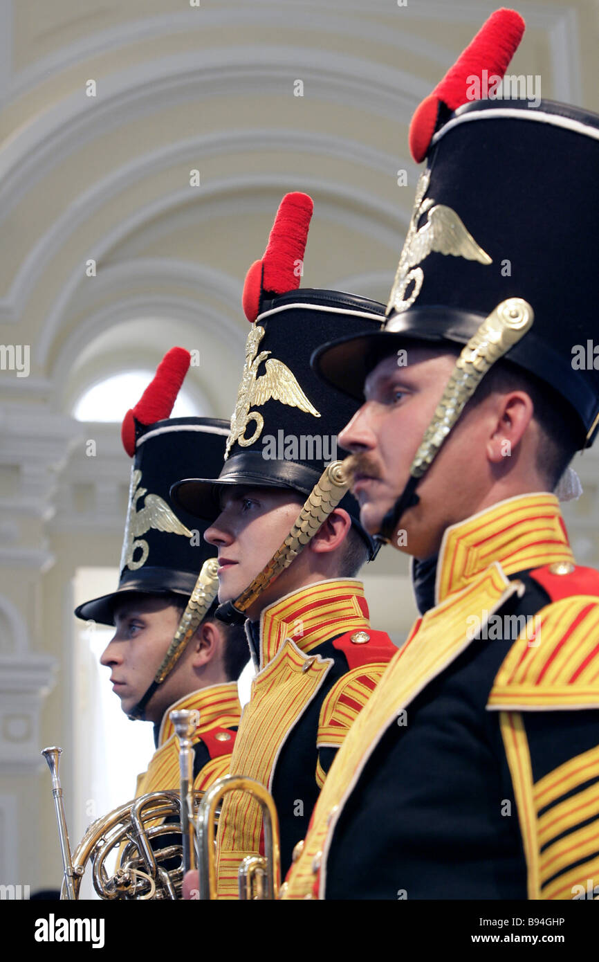 New parade tunics for the Defense Ministry s central orchestra musicians were shown in the GUM department store s presentation Stock Photo