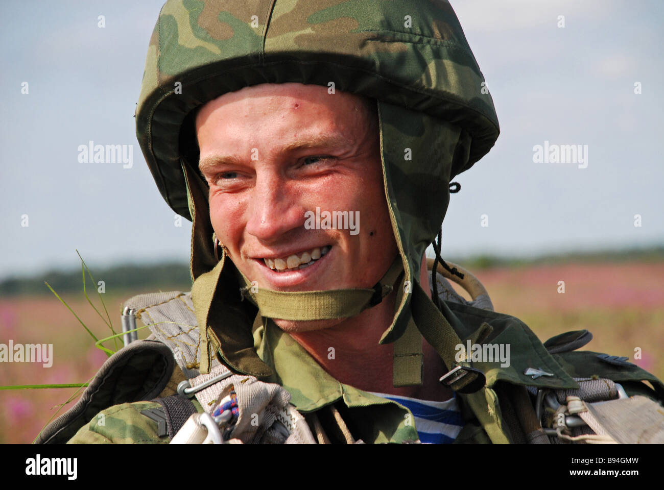 A Russian paratrooper during a joint tactical exercise of a German