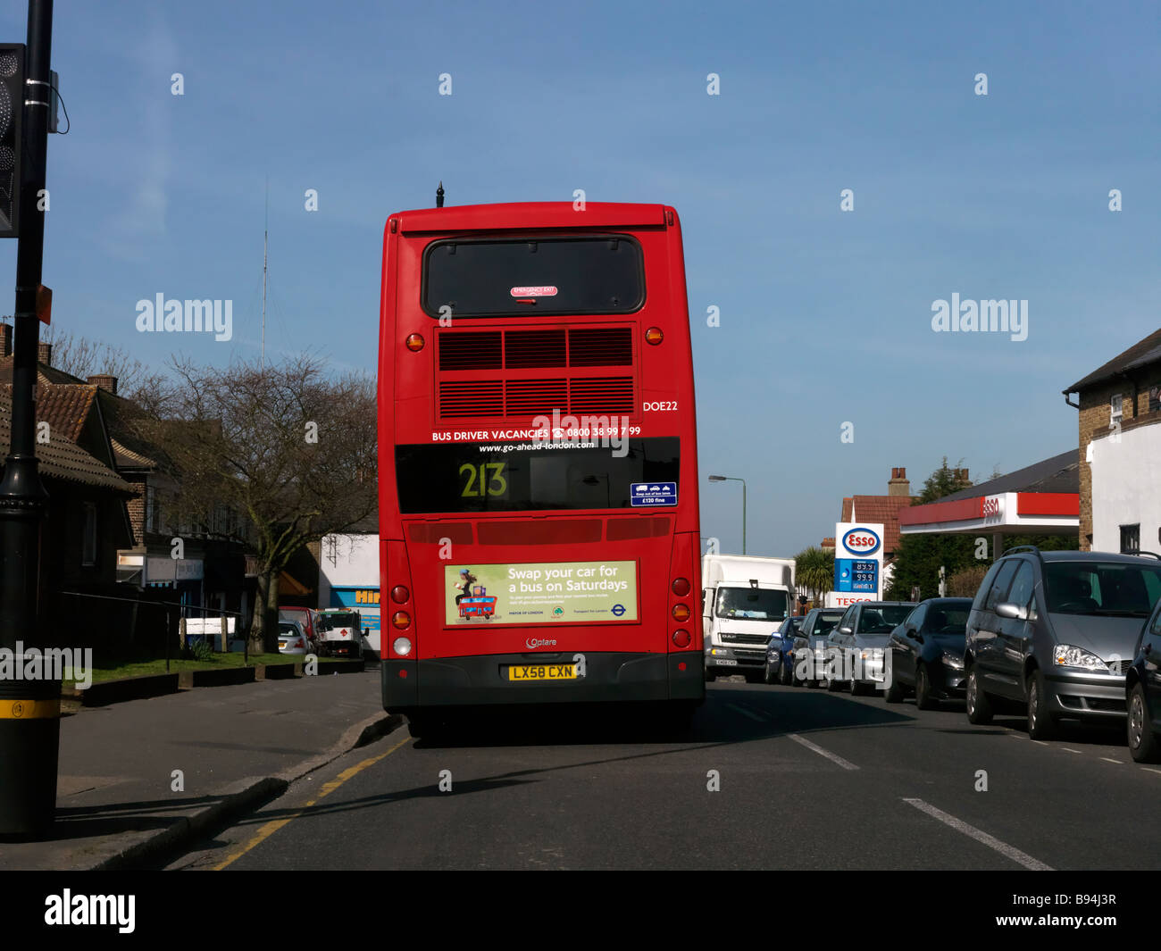 Double Decker london Bus and Traffic Stock Photo
