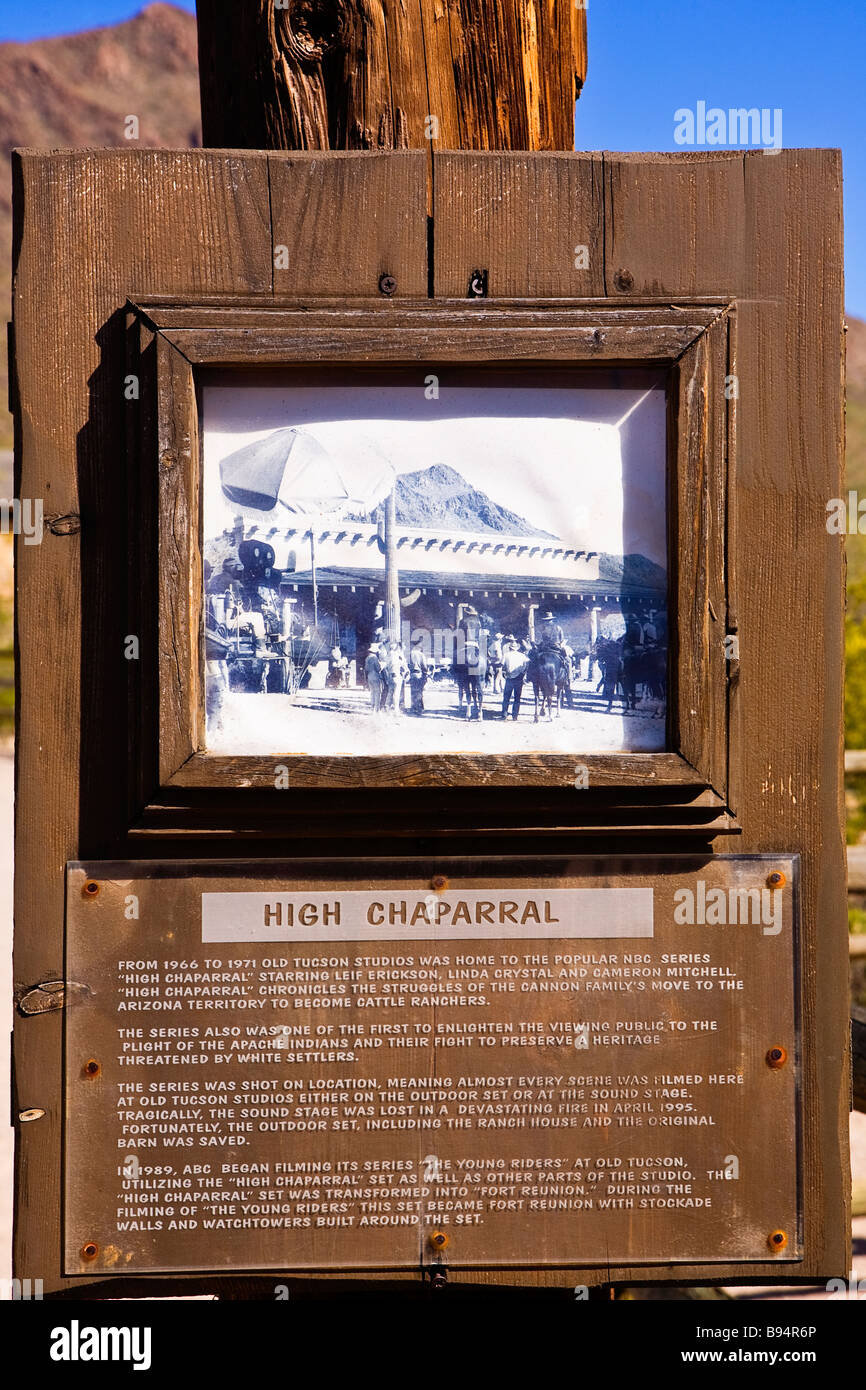 Image at the signpost for the High Chaparell film location in Old tucson Arizona Stock Photo
