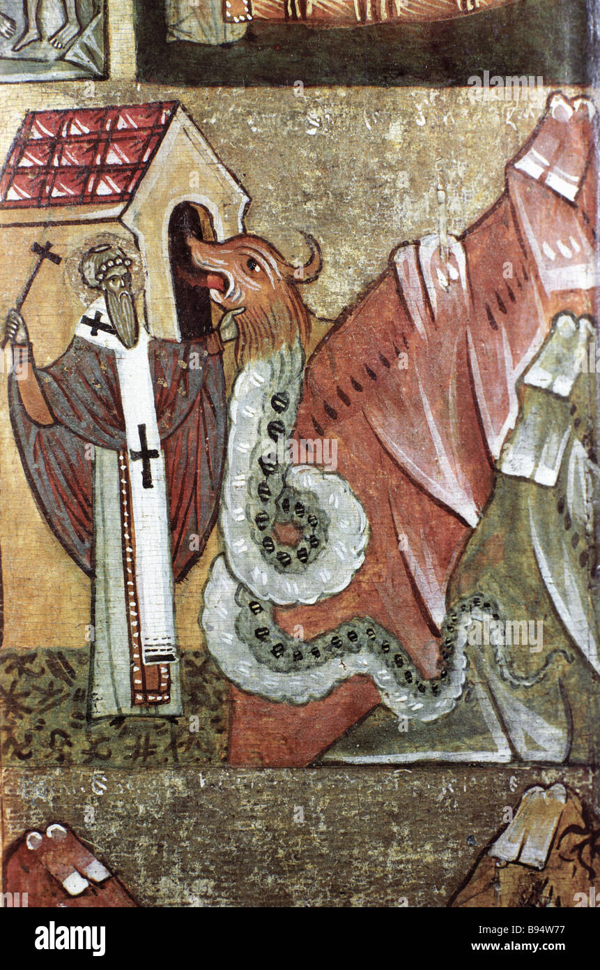 A reproduction of an icon Smiting the Dragon from the collection of the ...