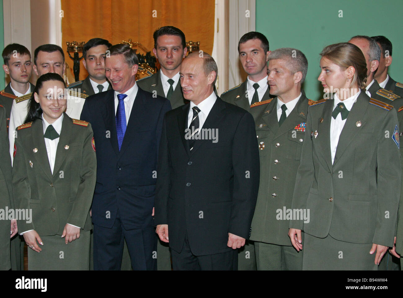 Defense Minister Sergei Ivanov second left and President Vladimir Putin ...