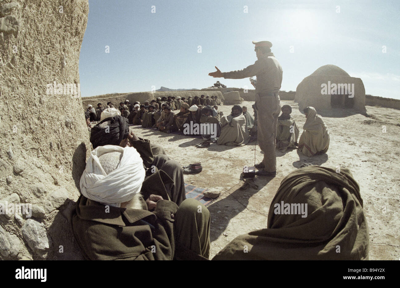 Agitator in an Afghan village Stock Photo