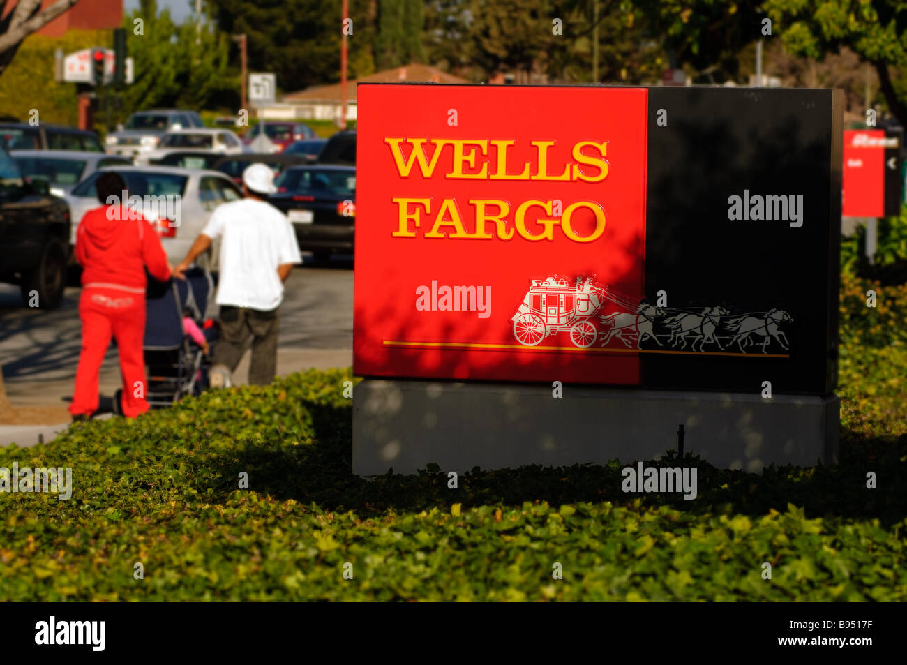 Wells Fargo Bank sign in suburban street Stock Photo Alamy