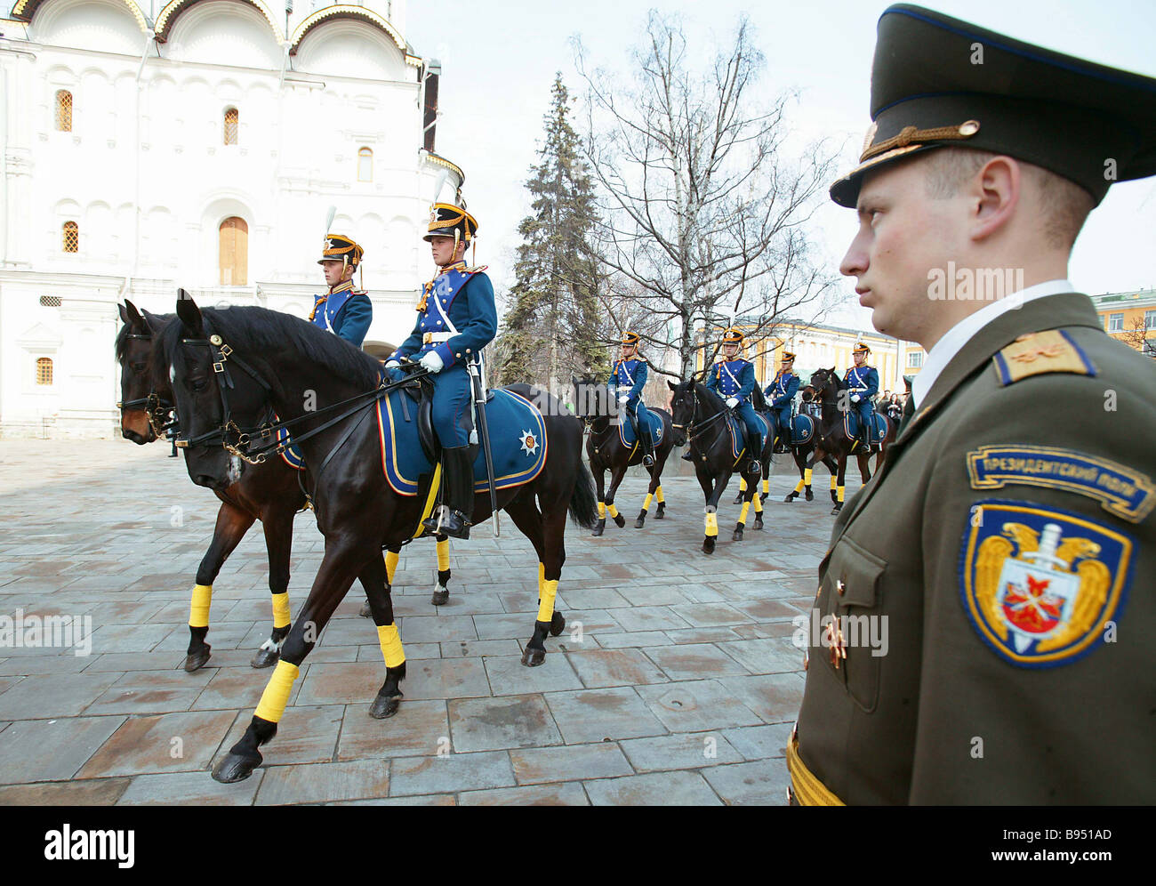 A guard mounting parade of the Presidential guards on the Moscow