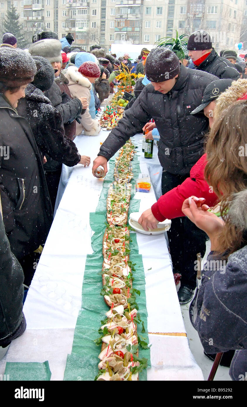 Siberian Lard Day a holiday fair saw an 80 kilogramme 25 metre long