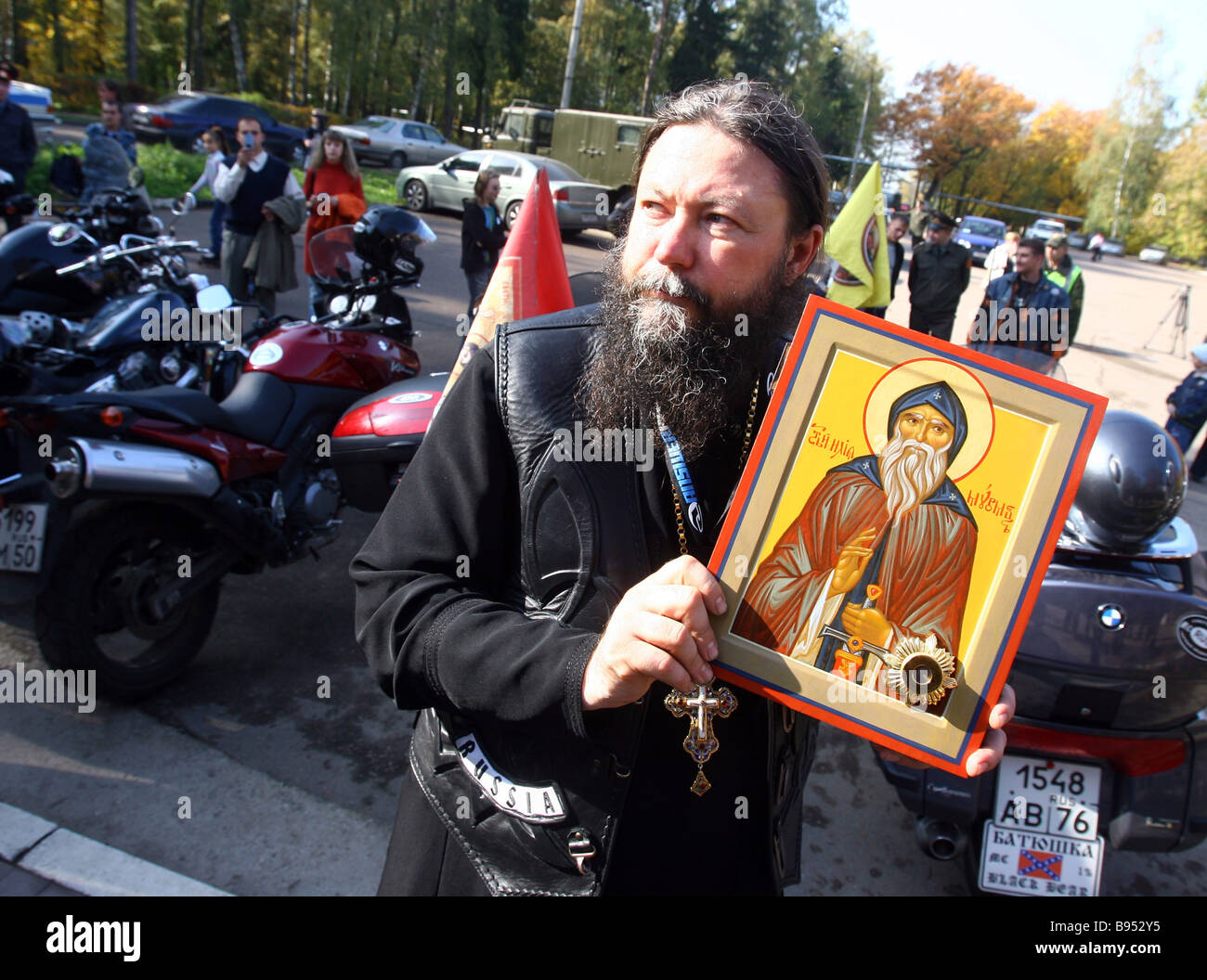 A sacred procession with an icon of Ilya of Murom with part of his ...