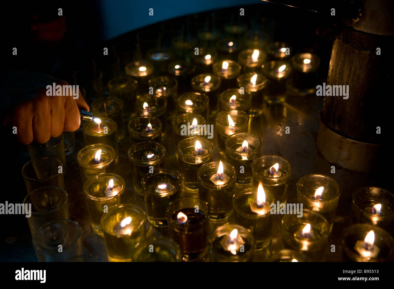 Memorial candles lit on in a synagogue. Israel Stock Photo Alamy