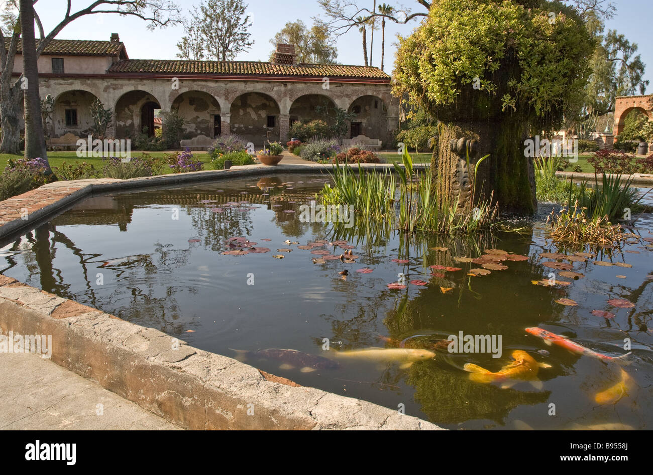 A Moorish style fountain filled with Koi fish in the main court of the