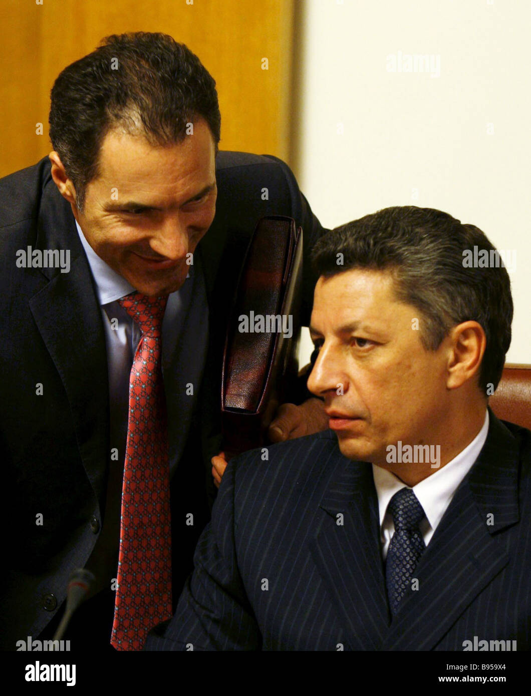 Ukrainian Minister of Transport Nikolai Rudkovsky left and Minister of ...