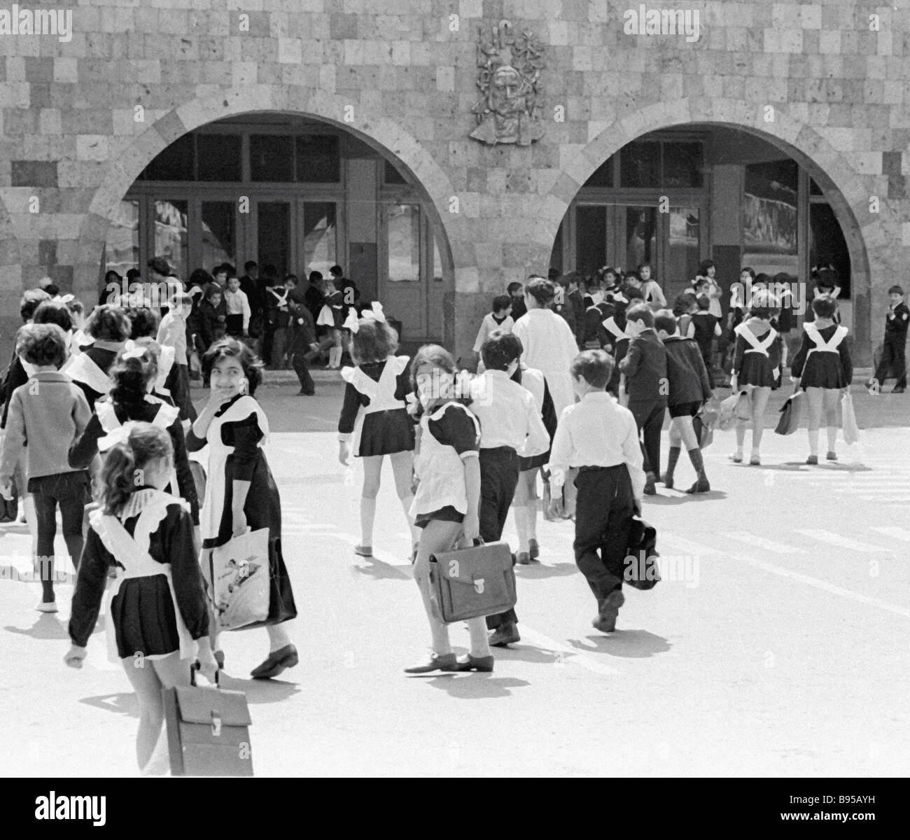 Schoolchildren in the school yard before the classes Yerevan Stock