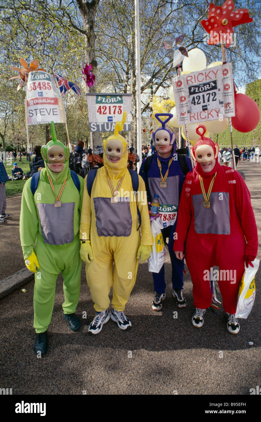 SPORT Athletics London Marathon Runners dressed as the Teletubbies. Stock Photo