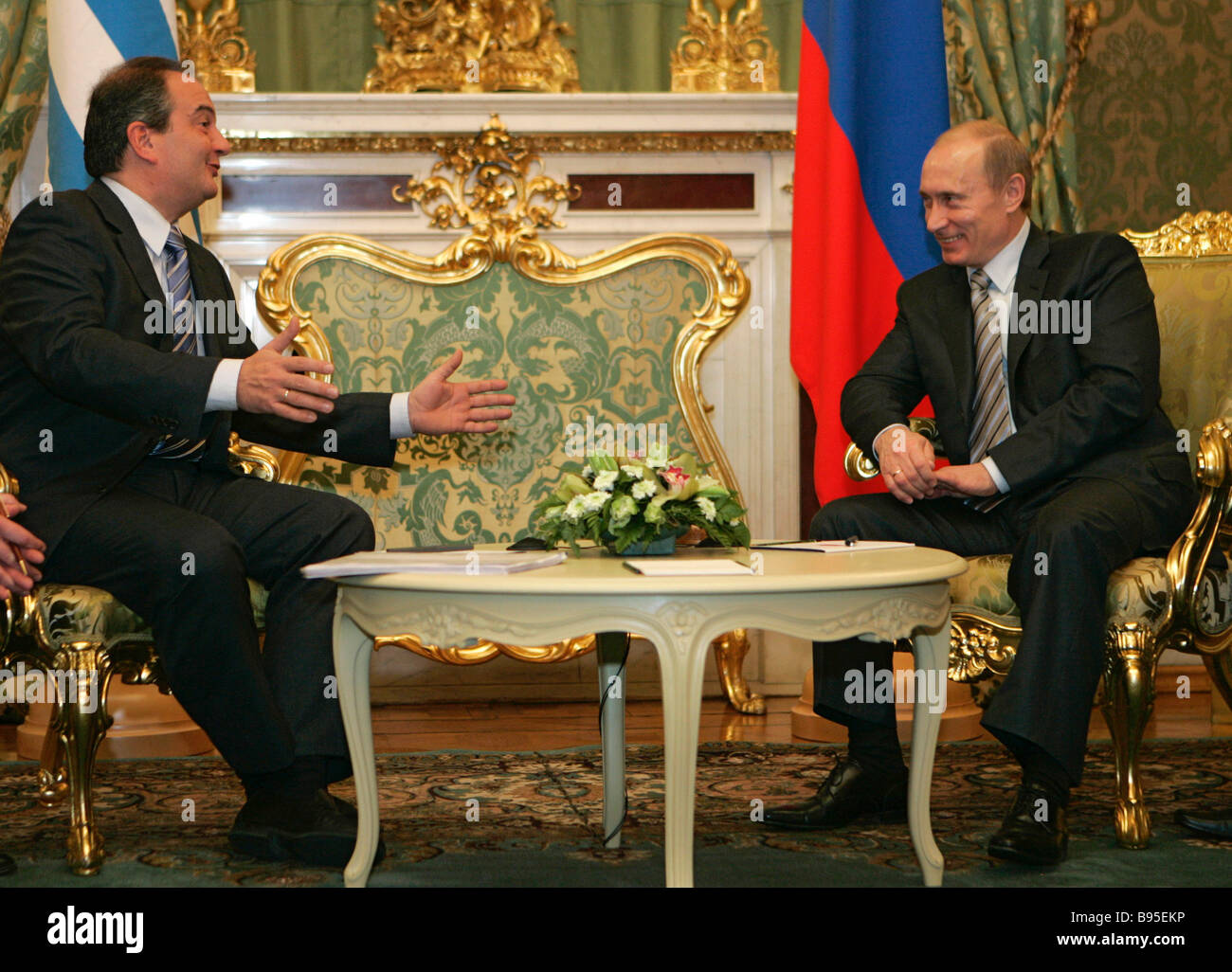 From left to right Greek Prime Minister Kostas Karamanlis and Russian