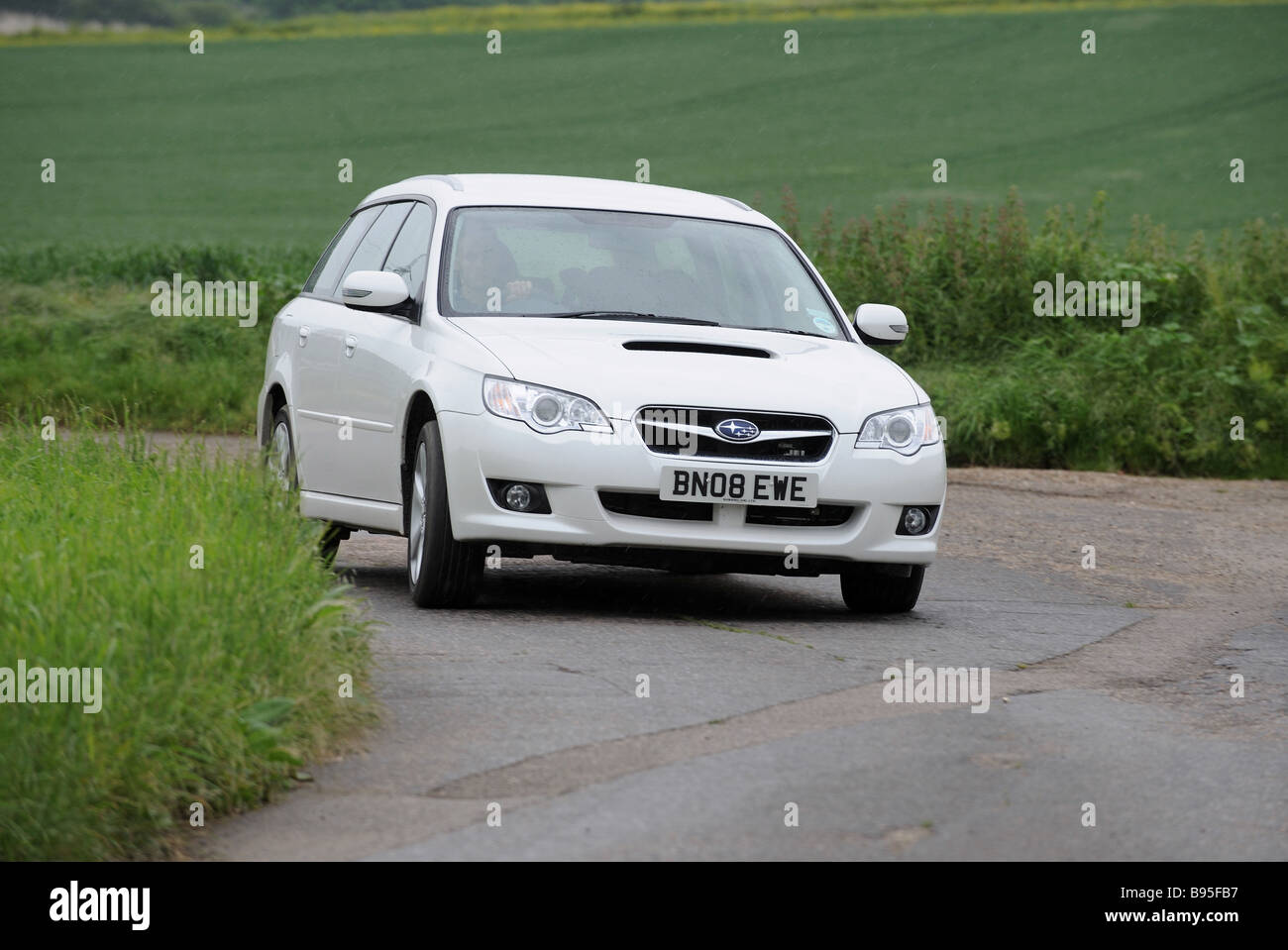 2008 Diesel Subaru Legacy estate sport wagon cornering fast Stock Photo