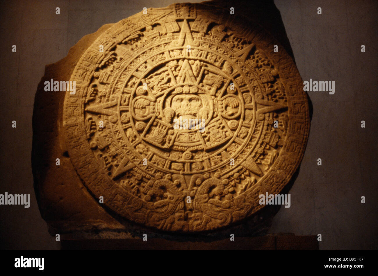 MEXICO Mexico City Twenty two ton Aztec calender stone in the National Anthropological Museum. Stock Photo