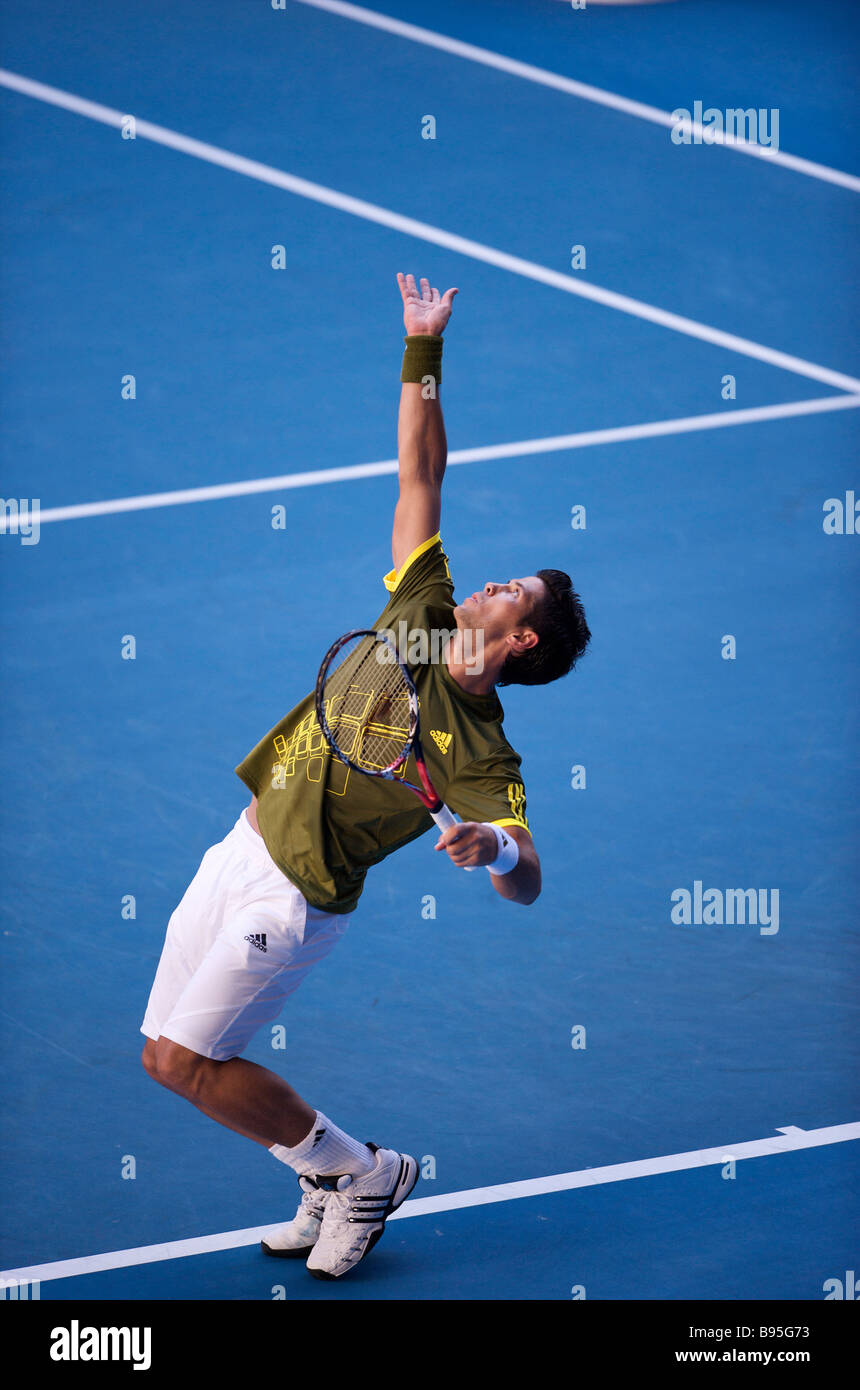 Adidas' tennis player Fernando Verdasco of Spain during the Australia Open Tennis Grand Slam 2009 in Melbourne Stock Photo