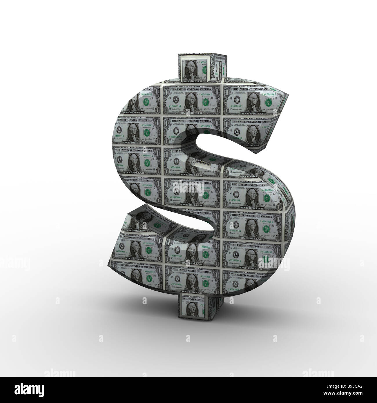 3D Dollar Sign Made of 100 Dollar Bills-3D Concept Art Stock Photo