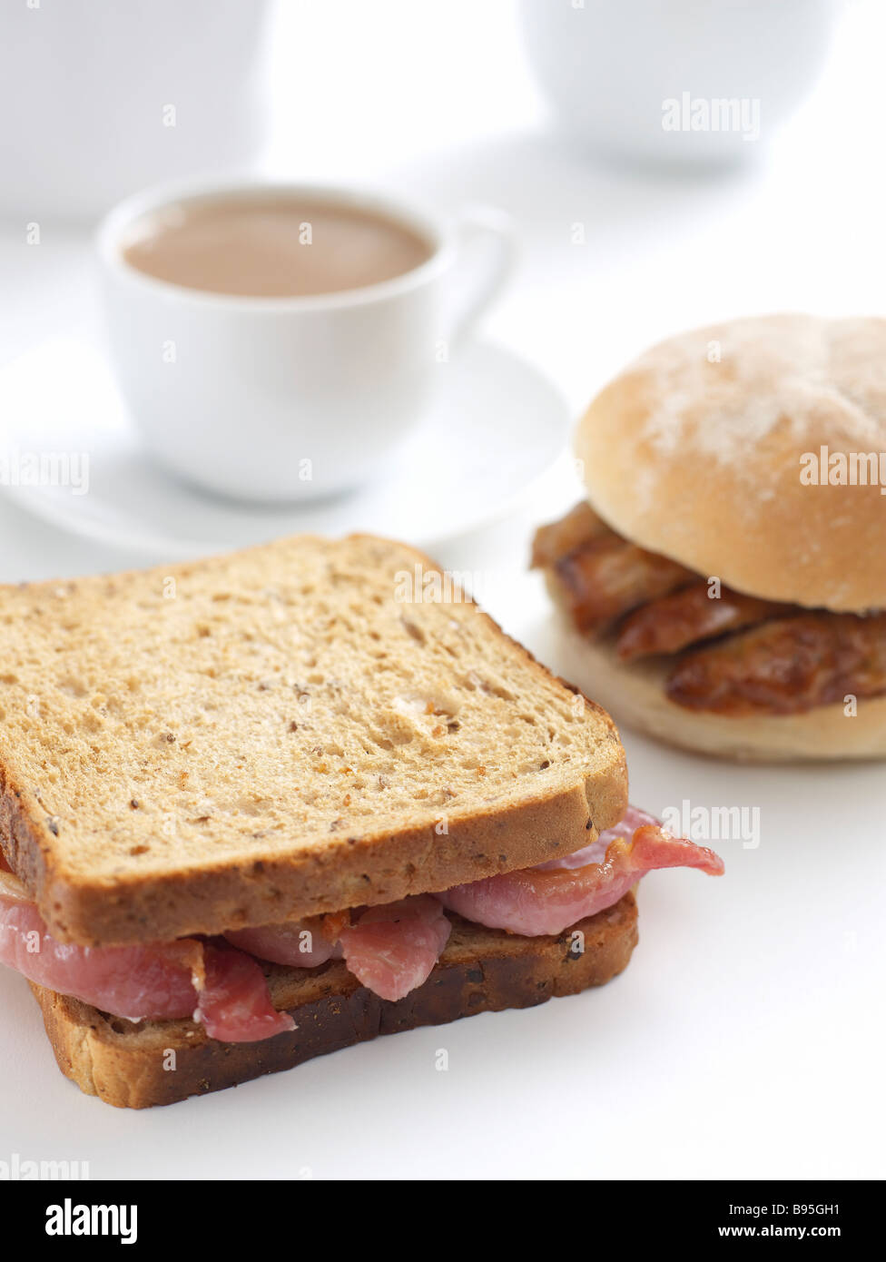 bacon sandwich and sausage bap Stock Photo Alamy