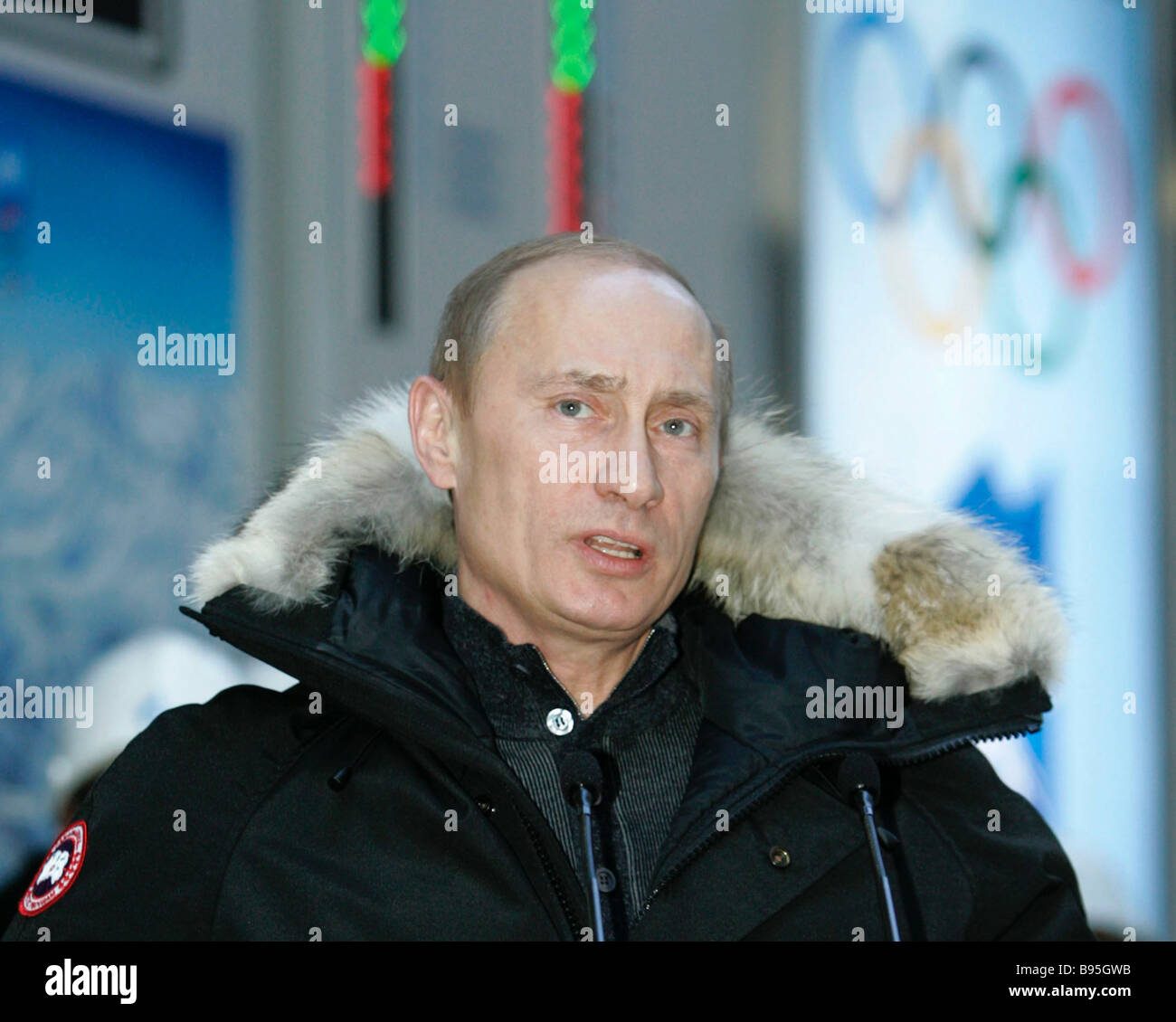 Russian President Vladimir Putin visiting the Krasnaya Polyana a new ski  resort in the mountains near Sochi future Winter Stock Photo - Alamy