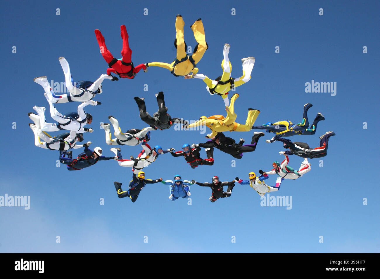 Group Sky diving in a circle Stock Photo