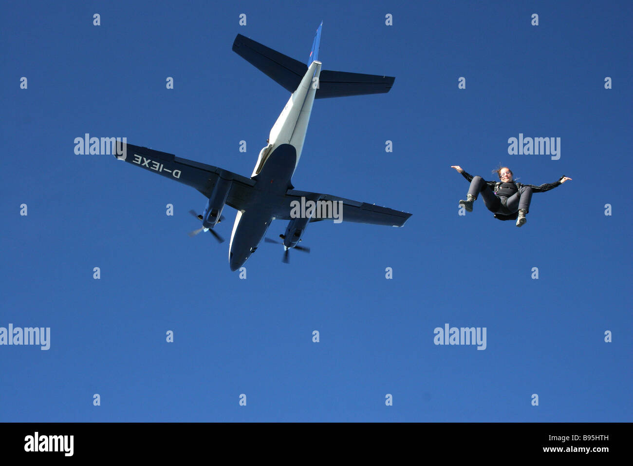 Sky diving from a small plane Stock Photo