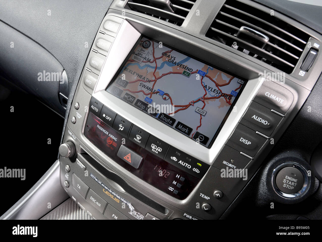 Satellite navigation in a car dashboard built in screen Jaguar XF