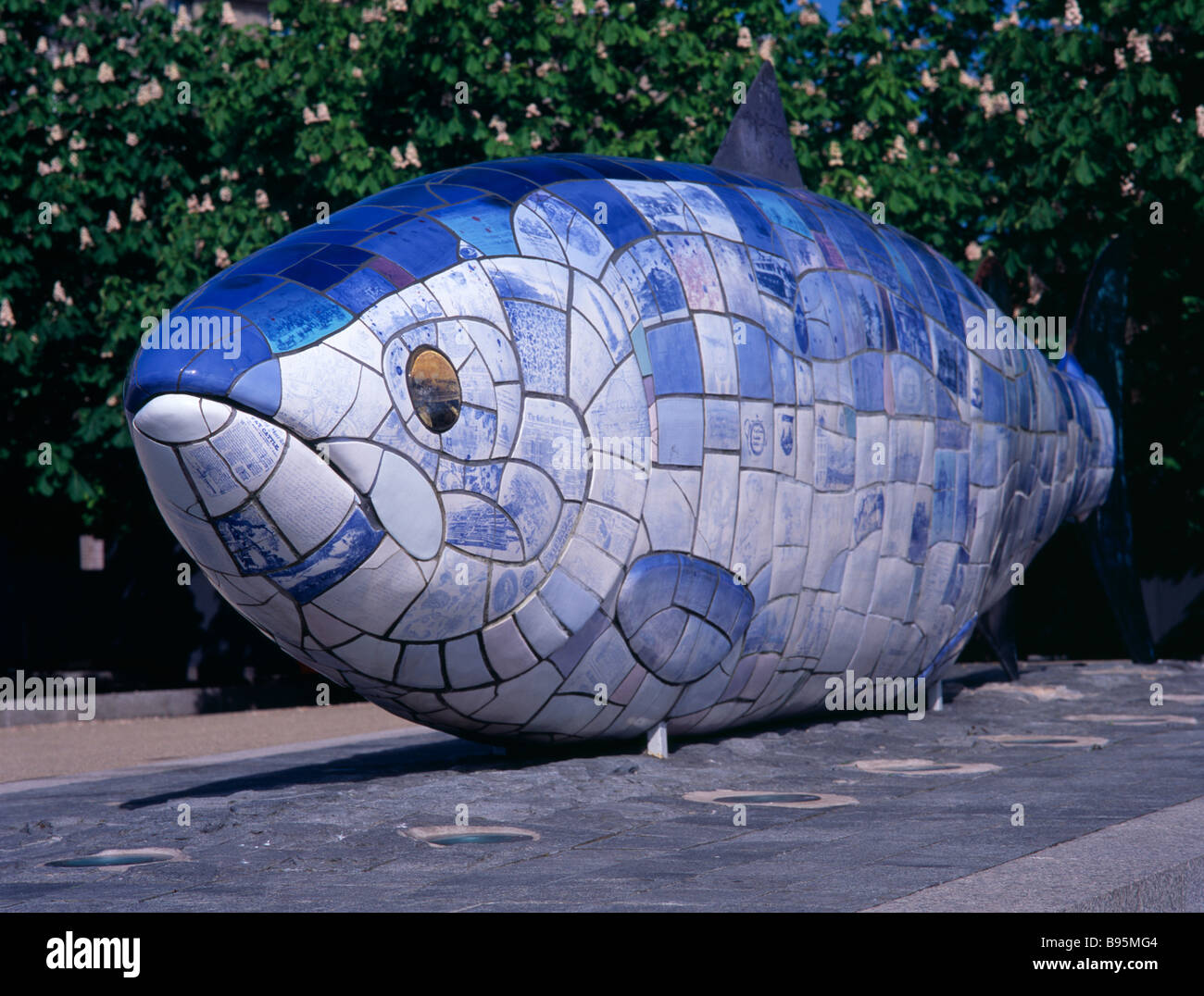 Northern Ireland, Belfast, Lagan Weir. Angled view of the Big Fish