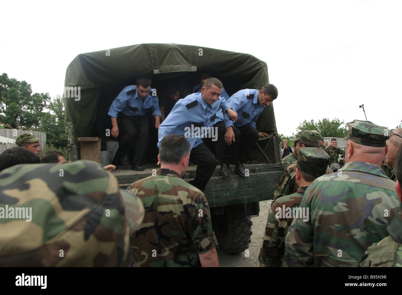 Georgian policemen seized at the Ossetia Georgia border released Stock Photo