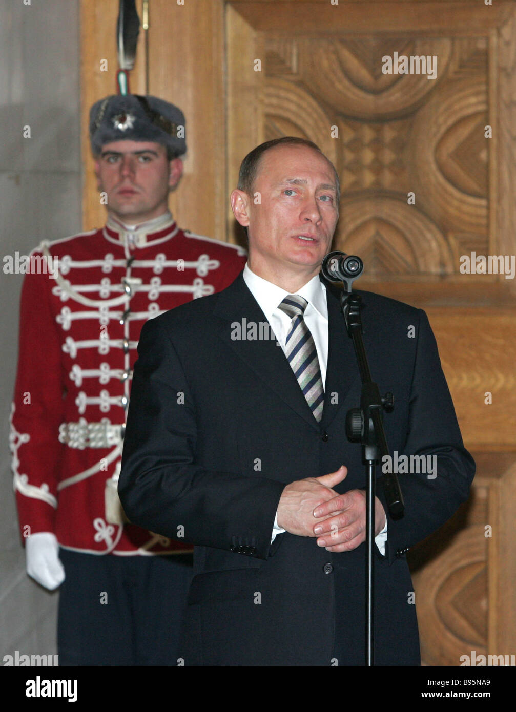 Russian President Vladimir Putin making statement while attending ...